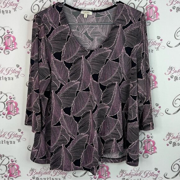 Laura top leaves Black and Pink Leaf Pattern Blouse - Picture 1 of 7